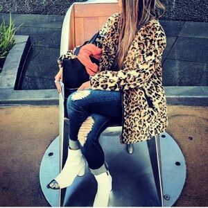 Quilted Leopard Print faux fur coat